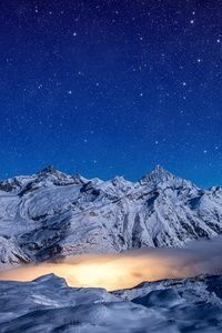 starry night snow covered mountains 4k ya