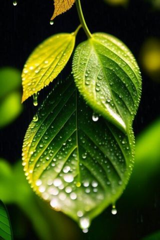green leaf with water droplets it is covered rain 1340 29735