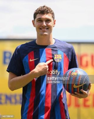 andreas christensen poses for the media as he is presented as a fc barcelona player at ciutat