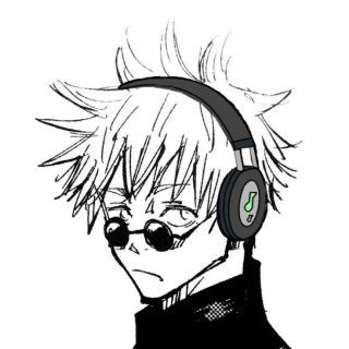 Gojo wearing headphone