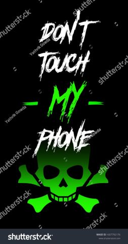 stock photo a green skul tells don t touch my phone with green and white with black background 1607792176