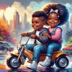 A boy and a girl riding bicycle