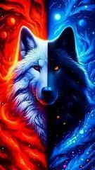 Half black and half white wolf