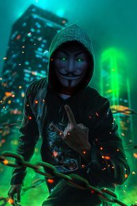 anonymus guy glowing eyes green neon 4k pl