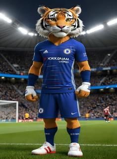 Tiger in a chelsea jersey