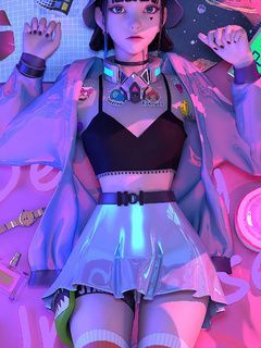 retro punk anime girl lying on bed 5k aj 240x320