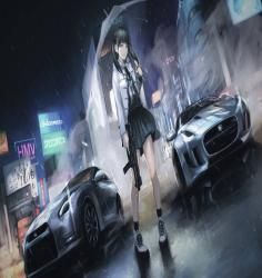 Anime girl between 2 cars 4k wallpaper