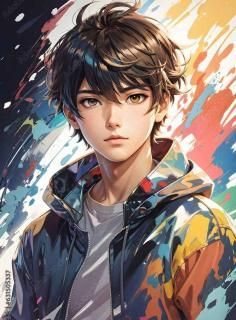 anime boy colorful jacket