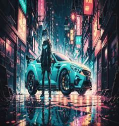 Anime boy beside mercedes