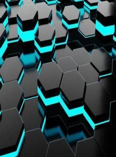 black honeycomb hexagon with blue glowin