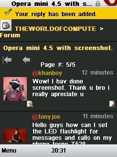Opera mini 4.5 with screenshot press *