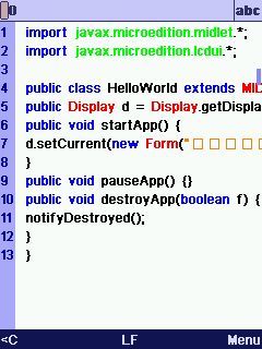 J2ME editor with screenshot