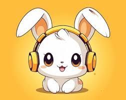 Bunny Wearing Headphone be Happy